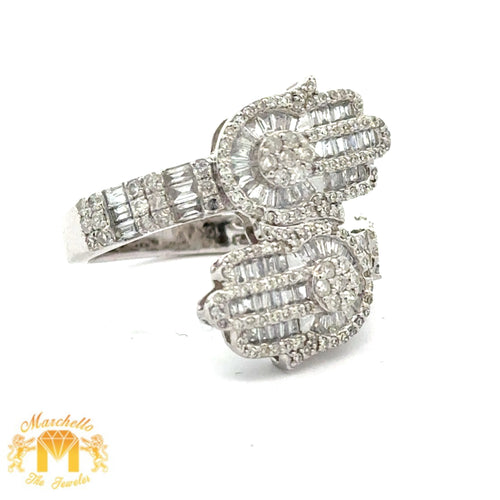 White Gold and Diamond Twin Hamsa Ring with Baguette and Round Diamonds