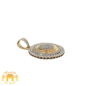 Yellow Gold and Diamond Round Pendant and Yellow Gold Cuban Chain