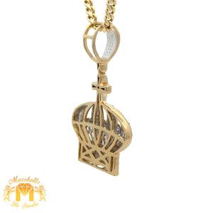 14k Yellow gold and Diamond Crown Pendant and Yellow Gold Cuban Chain