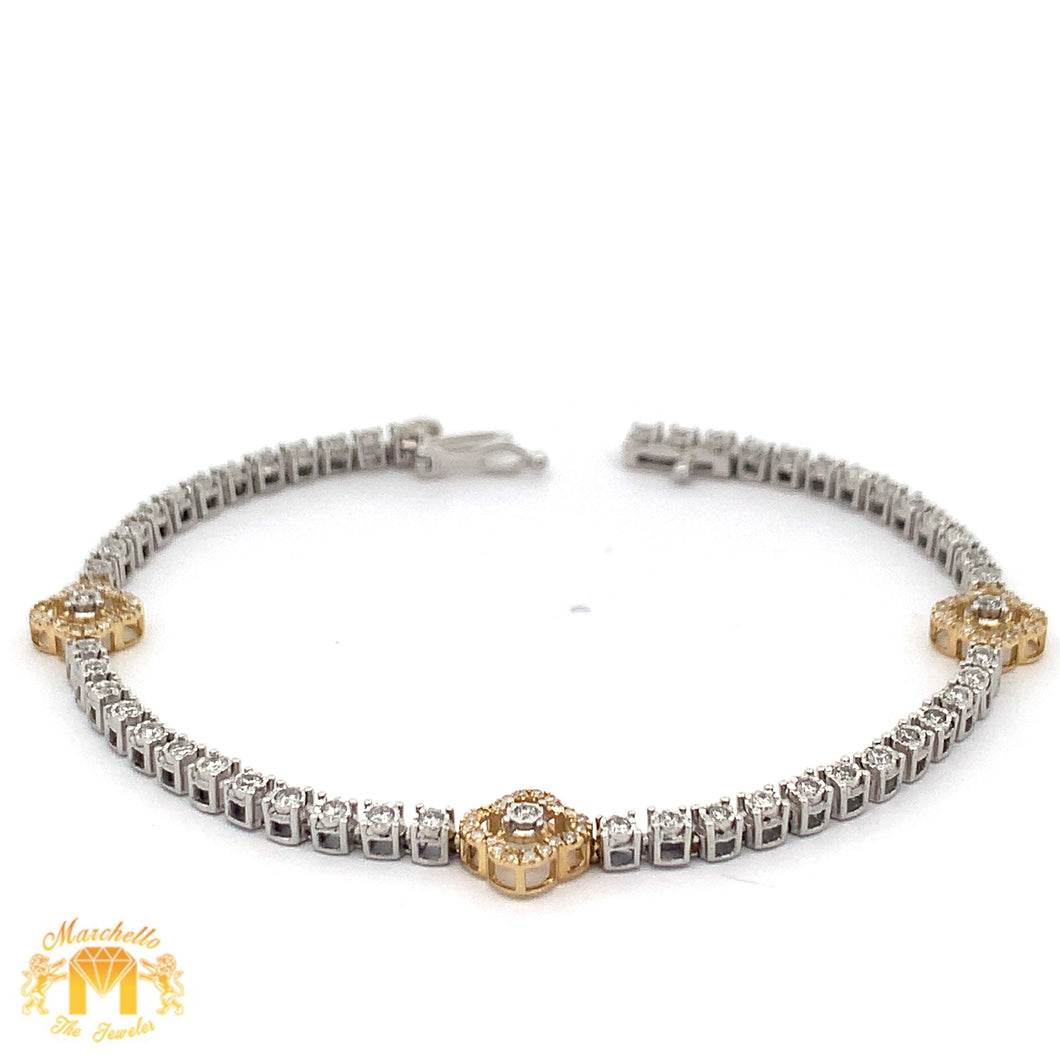 Gold and Diamond Tennis Flower Bracelet with Round Diamonds (choose your color)