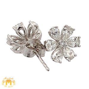 6 piece deal: VVS/vs diamonds set in a 18k White Gold Flower Ring and 14k Gold Earrings with Pear and Round Diamonds Set + 2 pair of Complimentary Gold and Diamond Earrings + 2 Good Luck Gifts