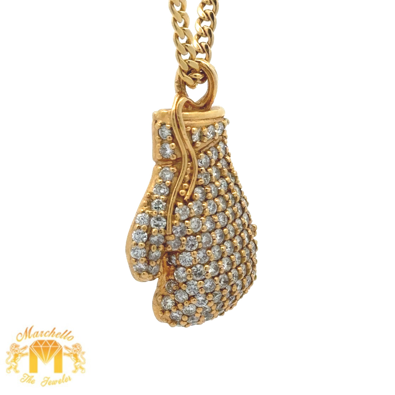 3.80ct diamonds 14k Yellow Gold Boxing Glove and 14k Yellow Gold Cuban Link Chain