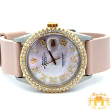 Load image into Gallery viewer, 4 piece deal: 36mm Rolex Diamond Watch + Yellow Gold and Diamond Twin Flower Bracelet + Free pair of earrings + Gift from MTJ