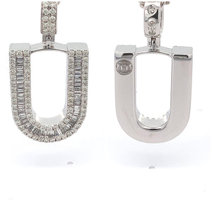 14k White Gold Large Initial Pendant with Baguette and Round Diamonds ( A to Z )
