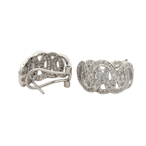 14k white gold and diamond Hoop Earrings with Round Diamonds