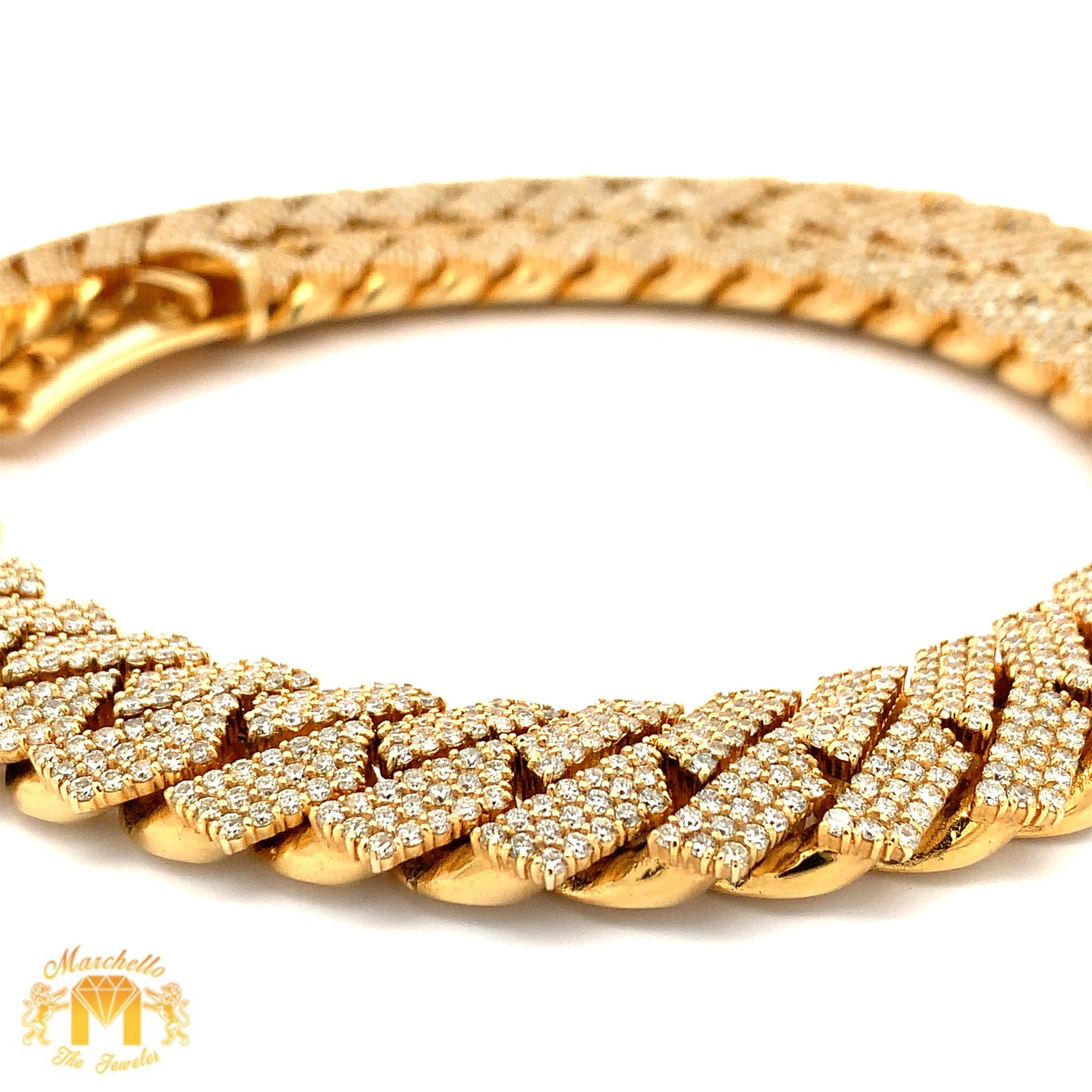 64.38ct diamonds 14k Yellow Gold 20mm Cuban Link Diamond Chain with Round Diamonds