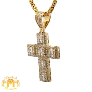 14k Yellow Gold and Diamond Cross Pendant and Yellow Gold Byzantine Chain Set