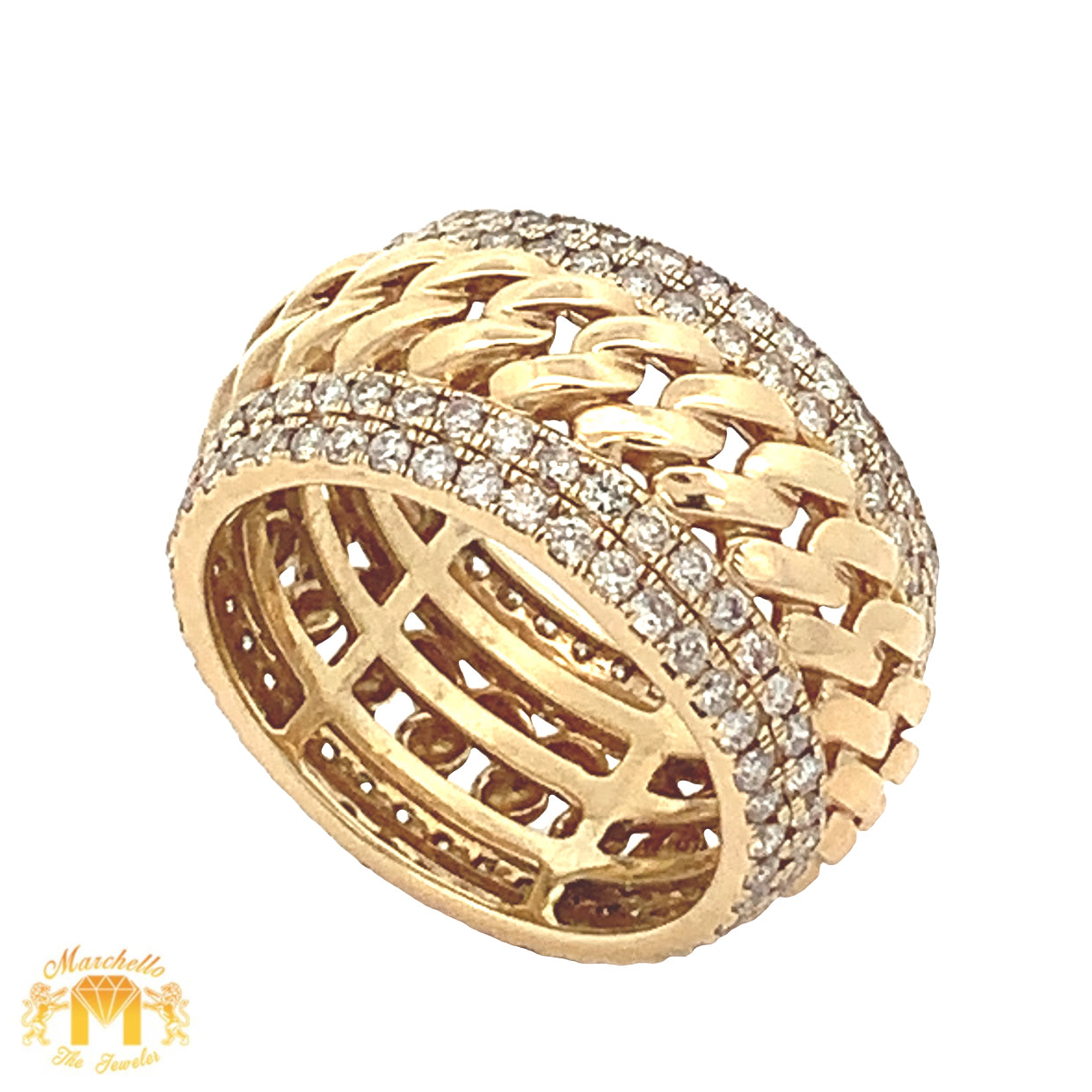 14k Yellow Gold and Diamond Cuban Link Eternity Band