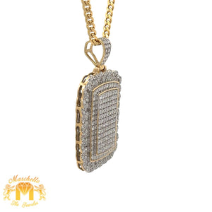 14k yellow gold and diamond Rectangle shaped Pendant and Yellow Gold Cuban Link Chain