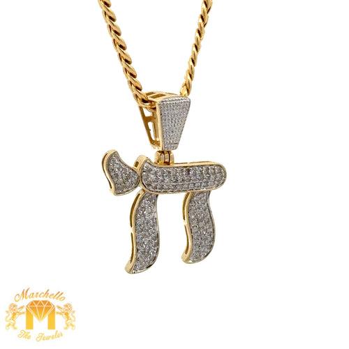 14k Yellow Gold and Diamond Chai Pendant and 14k Yellow Gold Cuban Link Chain Set