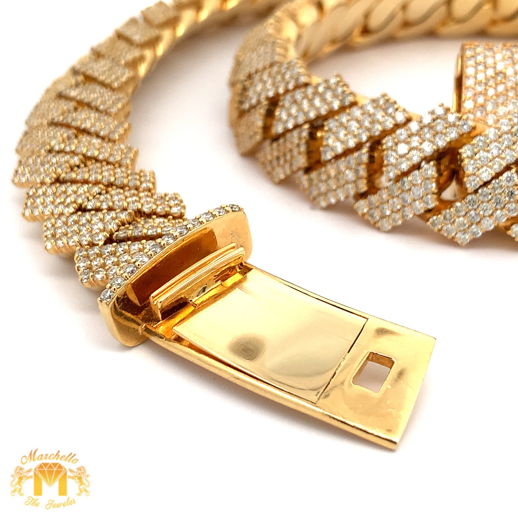 Dimond Cube Chain 64.38ct diamonds 14k Yellow Gold 20mm Cuban Link Diamond Chain with Ro ...