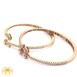 14k Gold and Diamond Floral Bangle Bracelet with Pear and Round Diamonds (choose your color)
