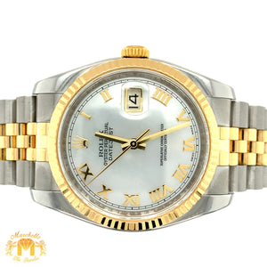 Full factory 36mm Diamond Rolex watch with Two-tone Jubilee Bracelet (Mother of pearl(MOP) factory Roman dial)