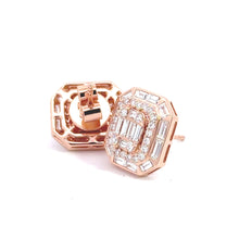 Load image into Gallery viewer, VVS/vs high clarity diamonds set in a 18k gold Rectangle Shaped Earrings with Baguettes and Round Diamond (choose your color)