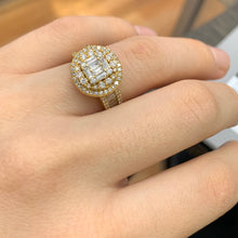 Load image into Gallery viewer, 14k Yellow Gold and Diamond Round Shaped Ring with Baguette and Round Diamonds