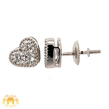Load image into Gallery viewer, 14k White Gold and Diamonds Heart Earrings with Large Round Diamonds