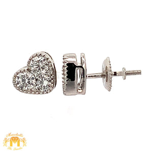 14k White Gold and Diamonds Heart Earrings with Large Round Diamonds