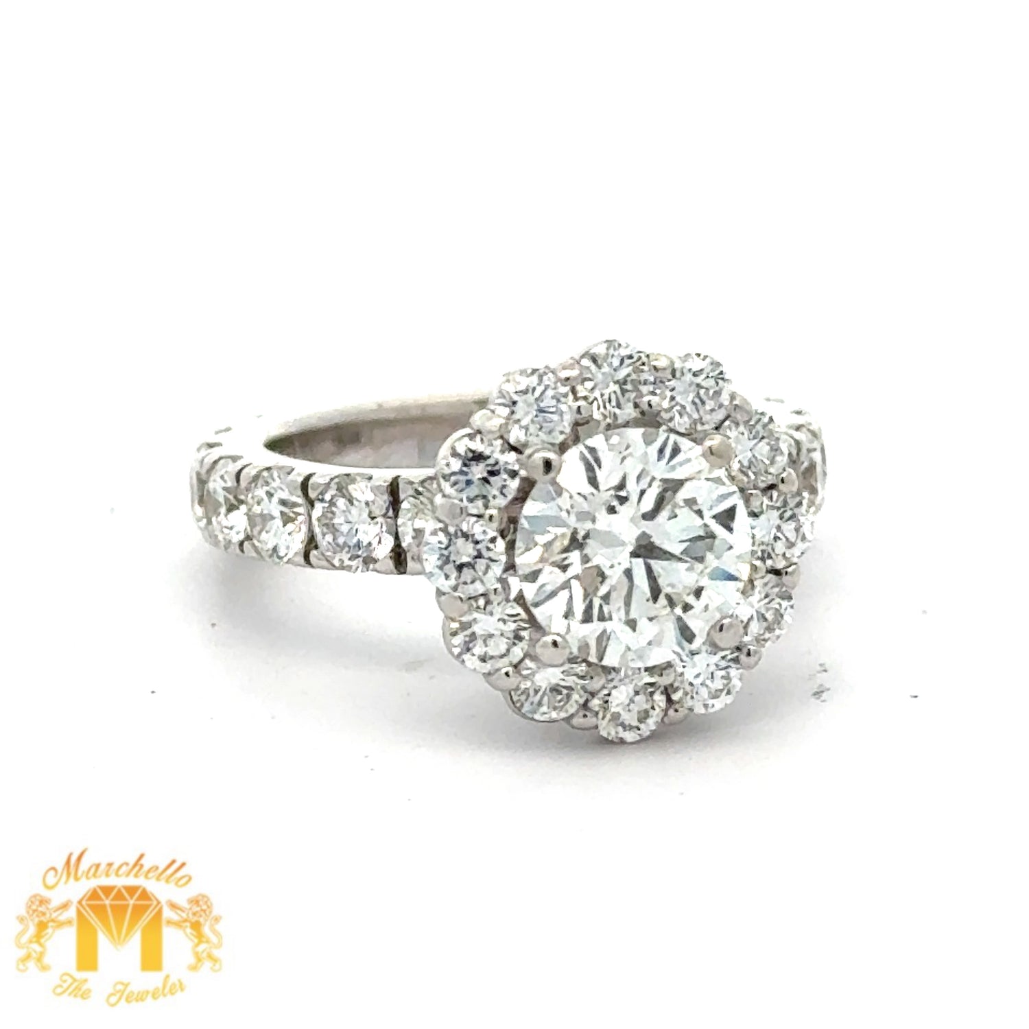 3.61ct diamonds 14k White Gold Flower Engagement Ring with Round Diamonds (GIA certified)