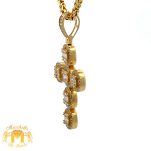 14k Yellow Gold and Diamond Cross Pendant and Yellow Gold Byzantine Chain Set