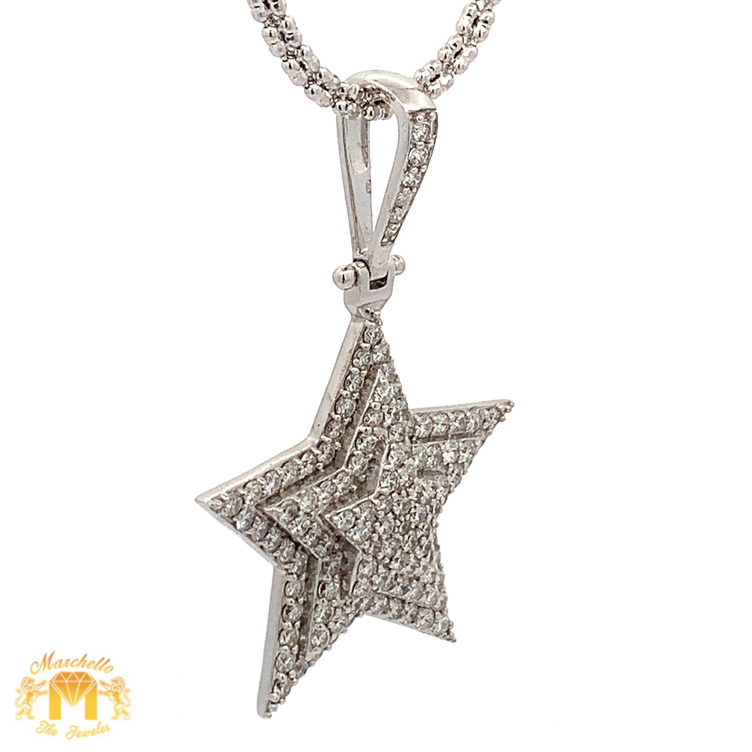 3ct diamonds 14k Gold Star Pendant and 2mm Ice Link Chain Set (choose your color)
