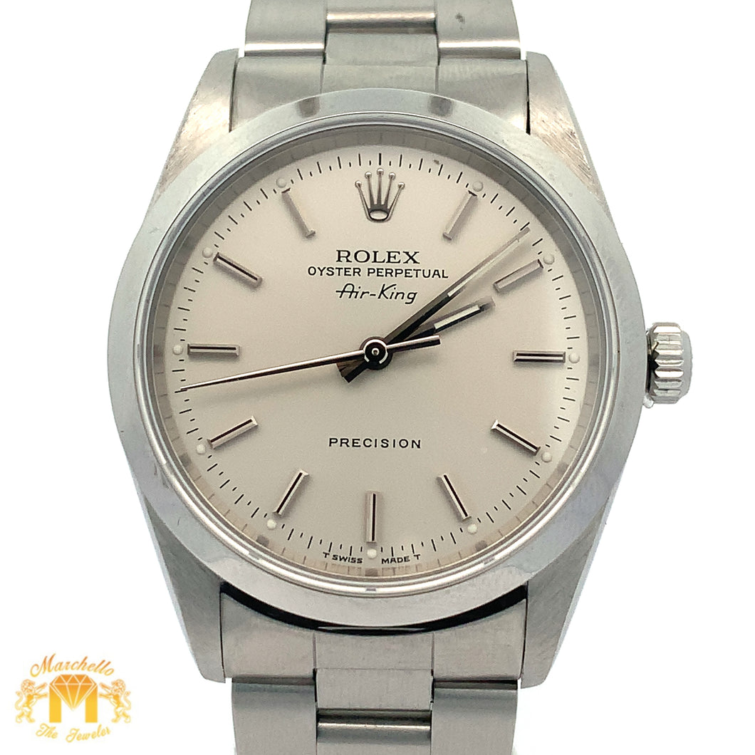 Full factory 34mm Rolex Air-King Watch with Stainless Steel Oyster Bracelet (smooth bezel, silver dial)