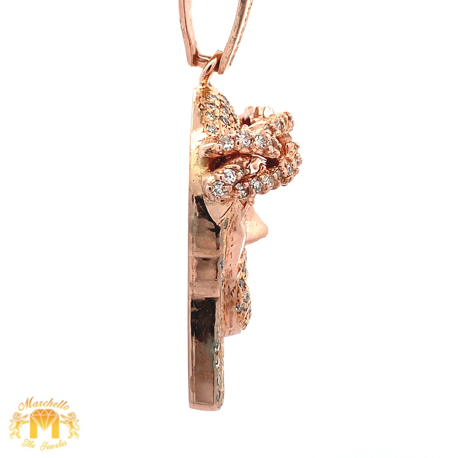 Rose Gold and Diamond Jesus Face Pendant with Round Diamonds
