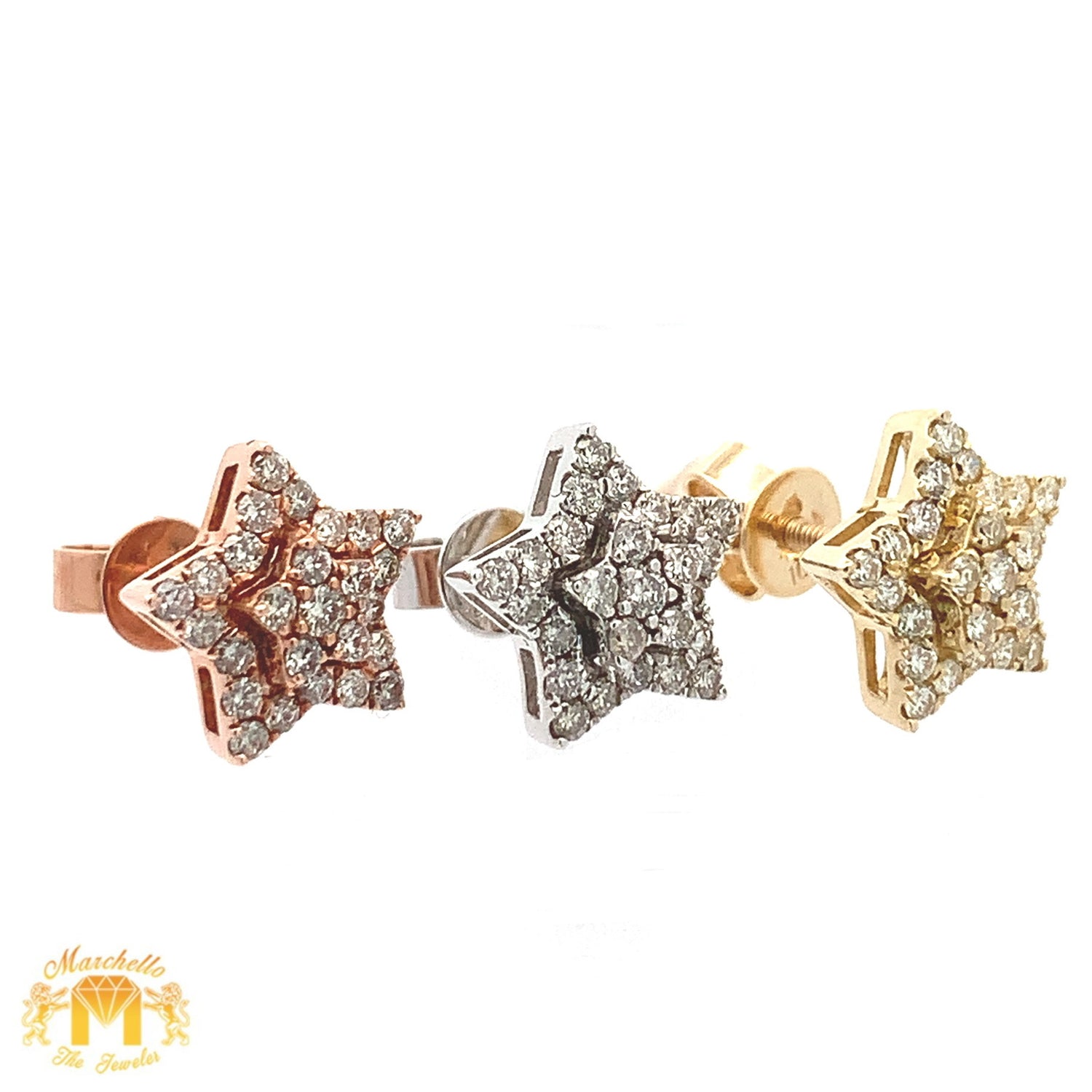 Gold and Diamond Star Earrings with Round Diamonds (choose your color)