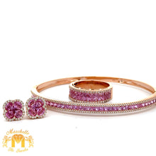 Load image into Gallery viewer, 18k Rose Gold and EF color Diamond Bracelet + Ring + Earrings Set with Pink Princess cut and Oval Sapphires (Valentines Day Special)