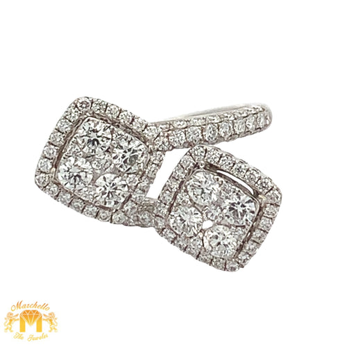 18k White Gold and Diamond Twin Square Ring with Round Diamonds
