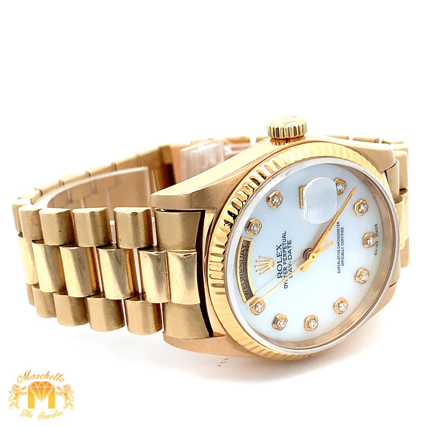 36mm 18k gold Rolex Presidential Watch (Mother of pearl ( MOP) dial, quick-set)