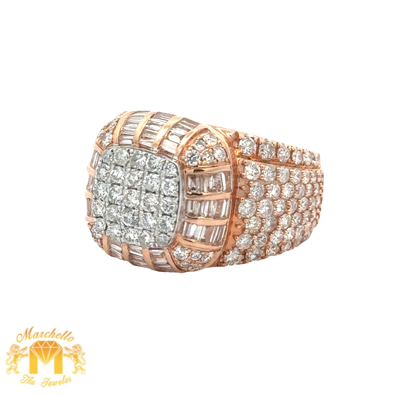 3.75ct diamonds 14k gold Men`s Ring with Round and Baguette Diamonds (choose your color)