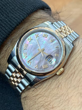 Load image into Gallery viewer, Full factory 36mm Rolex Watch with Two-Tone Jubilee Bracelet (Mother of pearl (MOP) dial with Roman numerals)