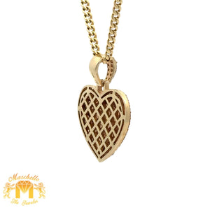 14k Yellow Gold and Diamond Heart Pendant and 14k yellow gold Cuban Chain