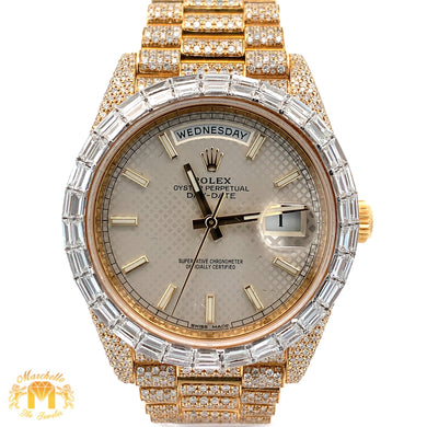 40mm Iced out 18k yellow gold  Rolex Presidential Day-Date Watch + Free Diamond Bracelet and Surprise Diamond Earrings