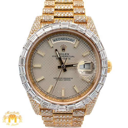 40mm Iced out 18k yellow gold  Rolex Presidential Day-Date Watch + Free Diamond Bracelet and Surprise Diamond Earrings
