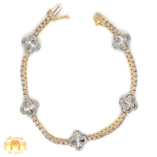 Load image into Gallery viewer, Tennis Gold Flower Bracelet with Round Diamonds