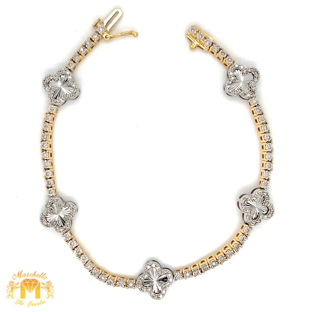 Tennis Gold Flower Bracelet with Round Diamonds