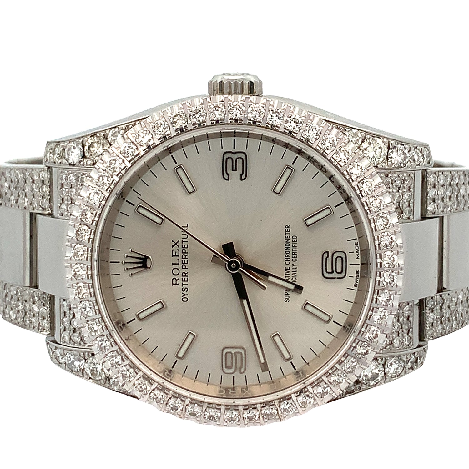 36mm Rolex Watch with Stainless Steel Oyster Diamond Bracelet (silver dial, diamond dial)