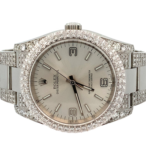 36mm Rolex Watch with Stainless Steel Oyster Diamond Bracelet (silver dial, diamond dial)