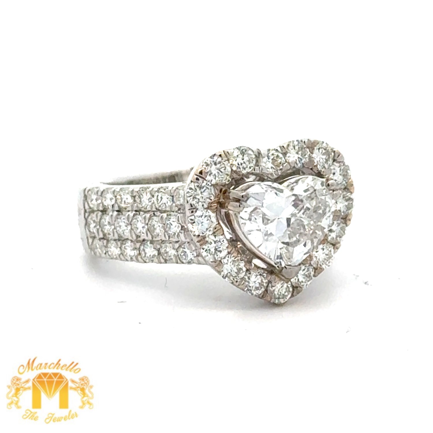 VS1 & E color diamonds 18k White Gold and Diamond Heart Shaped Engagement Ring with Fancy shapes of diamonds (GIA certified)