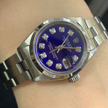 Load image into Gallery viewer, 26mm Ladies`Rolex Watch with Stainless Steel Oyster Bracelet (blue mother of pearl (MOP) diamond dial, smooth bezel)