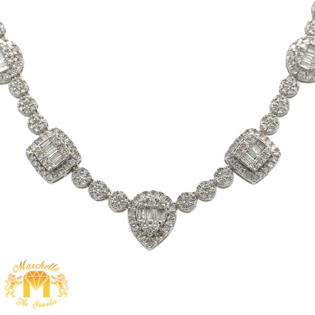 3.44ct diamonds 10k White Gold Fancy Necklace with Baguette and Round Diamonds