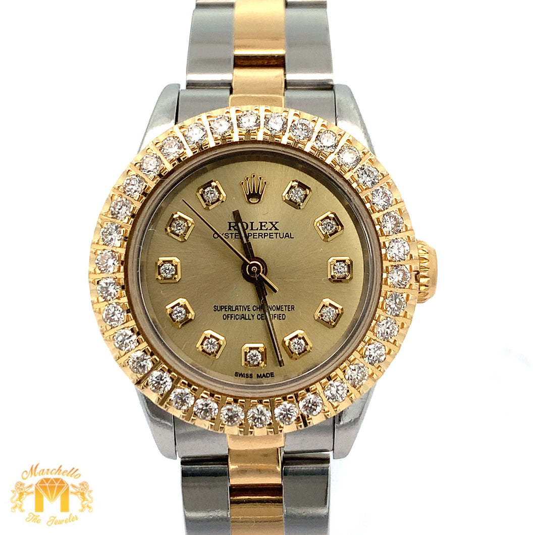 26mm Ladies` Diamond Watch with Two-Tone Oyster Bracelet (custom diamond dial and bezel)