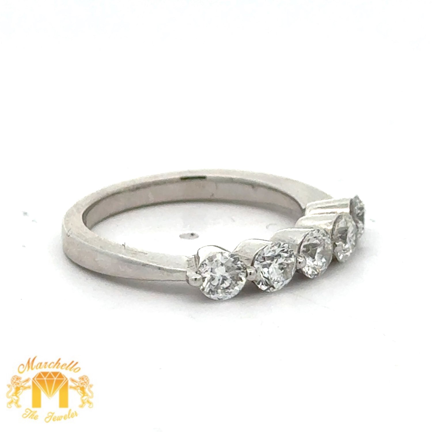 14k White Gold and Diamond  Ladies` Wedding Band with large round diamonds
