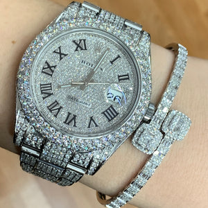 Model: 116334 41mm Iced out Rolex Datejust 2 Oyster Band + Gold and Diamond Twin Square Bracelet + 14k Gold and Diamond Ring + Gold and Diamond Earrings + Gift from MTJ