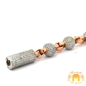 10.5ct diamonds 14k solid Rose Gold Beaded Bracelet with Round Diamonds