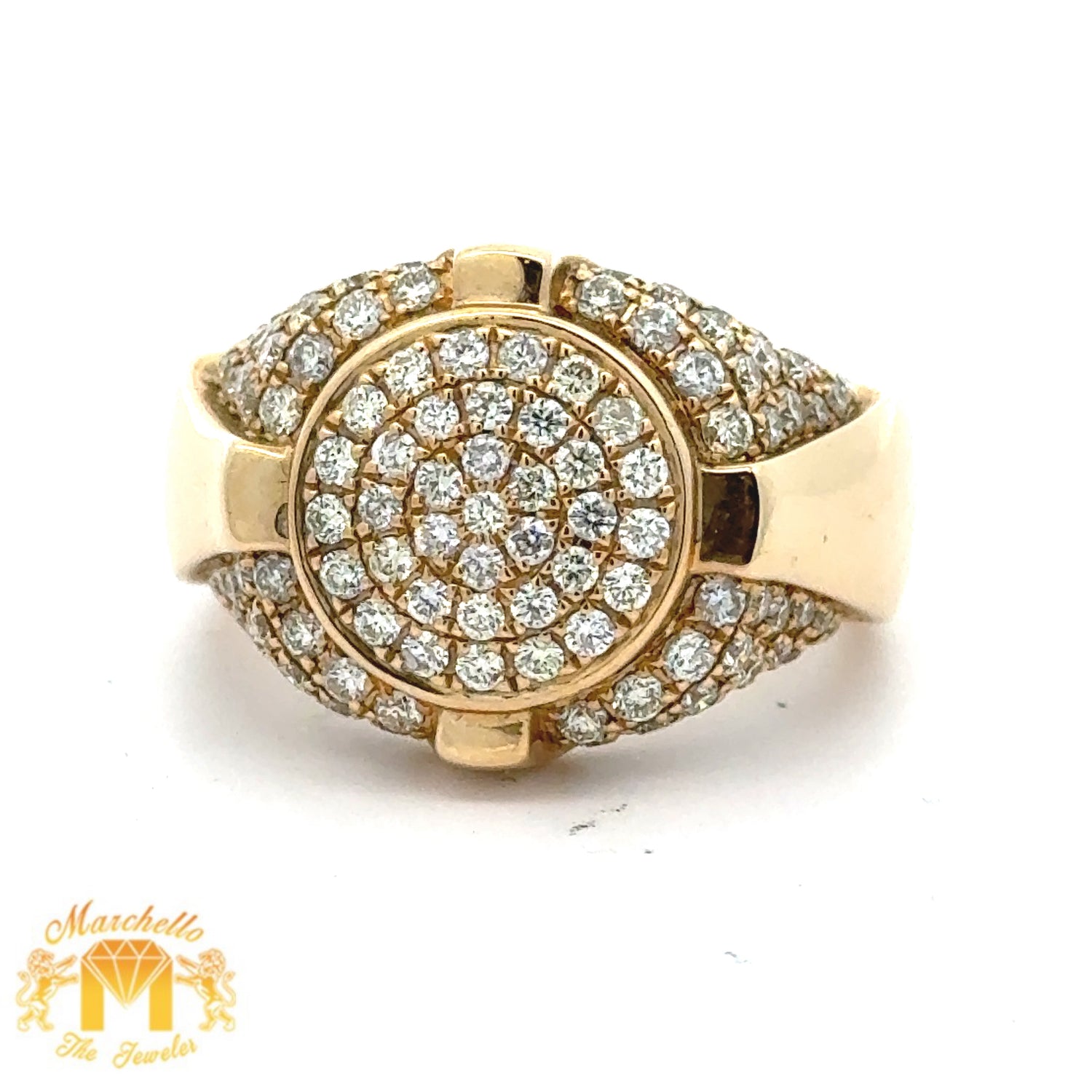 14k Yellow Gold and Diamond Men`s Ring with Round Diamonds