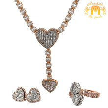 Load image into Gallery viewer, 4 piece deal: Gold and Diamond Heart Shape Necklace + Ring + 14k gold and diamond Heart Earrings Set ( choose your color )