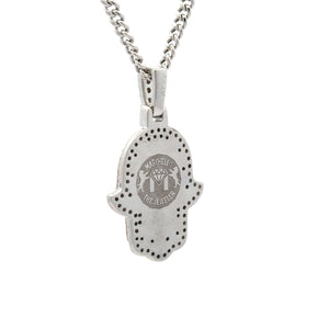 14k two-tone: white and rose gold Hamsa Pendant and White Gold Cuban Chain