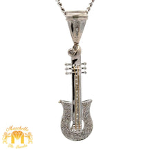 Load image into Gallery viewer, 14k White Gold and Diamond Guitar Pendant and 14k White Gold Cuban Chain Set